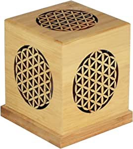 Wooden Incense Burner, with Flower of Life Bamboo Hollow Carving Sage, Resin and Cones Holder Box