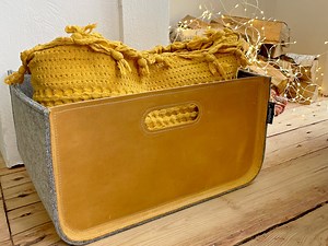 Felt Storage Box: Leather Accent, Custom Size Available - Etsy