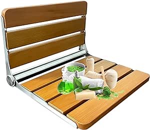 Folding Teak Shower Seat Wall Mounted, Fold Down Shower Seat, Foldable Shower Bench, Home Care Teak Shower Seat for Inside Shower, Folding Shower Seat Bench[European Teak]