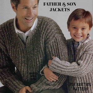 Father & Son Jacket Aran Knitting Pattern PDF | Matching Jackets | Ribbed Design Warm Worsted Cardigan Instant Download Stitch Rib Timeless - Etsy