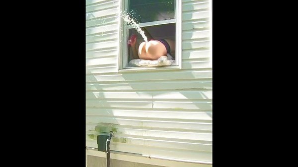 HORNY dildo orgasm squirting out of window while neighbors are outside!