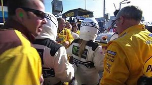 Fight: Kyle Busch restrained after punching Joey Logano - NASCAR Cup Videos