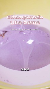 Ube-lieve it or not, this uber-delicious twist on the #viral Champorado Dome is a must-try! Check out this easy #recipe for the Champorado Ube Dome 💜 #BiteSizedPH #BiteSizedPHCreations Champorado Ube Dome Yields: 1 Serving Total Time: 40 mins Ube Dome 3 cups white chocolate 1 tsp ube food flavoring/powder Champorado 1 cup glutinous rice pre-soaked 4 cups 1/2 water ½ cup cocoa powder ⅓ cup sugar Assembly ½ cup corn flakes 1 cup hot evaporated milk 1. Melt the white chocolate over double boiler a