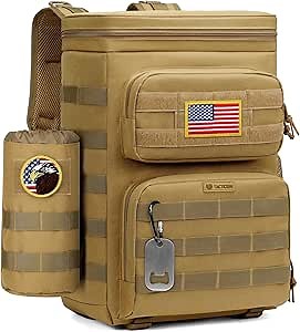 TACTICISM Large Capacity Tactical Lunch Backpack, 25L Capacity, 7 Pockets, Insulated, Waterproof, Brown