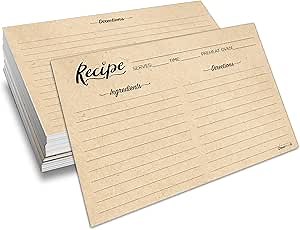 Double Sided Recipe Cards 4x6 Inch, Set of 50 Thick Cardstock Recipe Cards with Lines, Easy To Write On Smooth Surface, Line Printed, Large Writing Space (Kraft Look)