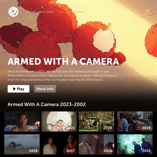 Our Armed With A Camera Collection features over 145 films, stretching back to our inaugural class in 2002! Since its formation, VC has had over 160 fellows participate in our Armed With a Camera (AWC) Fellowship. During the program, fellows produce a short film that premieres at the Los Angeles Asian Pacific Film Festival. We're thrilled to share 20 years worth of independent films with you on our new website! 💜 Join us in preserving our memories! Any amount you give, whether $53, $100, $250, 