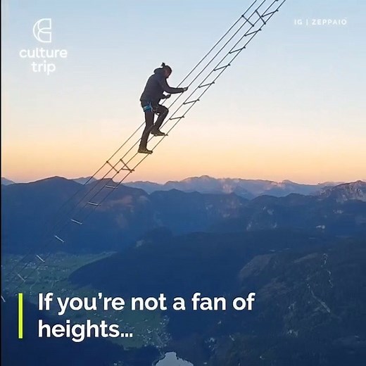 The 43m sky-high ladder known as the 'stairway to heaven' hangs 700m off the ground. It's made of steel cables and it is the highlight of a climbing tour of the Donnerkogel, in Austria's Salzkammergut resort area. It's part of a network of via ferratas (climbing with wires) the area is famous for. Would you be up for it?! 🇦🇹🇦🇹 🎥: Culture Trip & hardijs janovskis ( on YT ) #austria #travel #climbing | Austria In My Heart