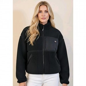 Dickies XL Black Teddy Sherpa Fleece Full Zip Cropped‎ Jacket Workwear  Cozy