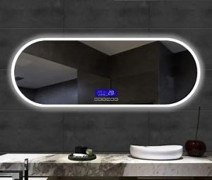 [Hot Item] Bathroom Hotel Customized Wall Mirror Long Oval Shaped Fogless Touch Sensor Switch Bath LED Smart Mirror
