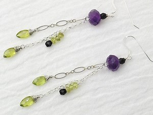 Peridot Amethyst Dangle Earrings: Sterling Silver Chain, Handmade Artisan Jewelry - Etsy