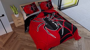 Black Spider Kids Comforter Set Twin Size,Spider Web Arachnid Insect Animal Bedding Set,Boys Girls Woman Man Room Decor,Happy Halloween Modern Quilt Comforter,Pink Blue Duvet Insert,1 Pillowcase