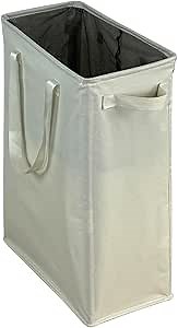 HMFULE Narrow Laundry Basket, Slim Laundry Hamper with Handle, Portable Storage Hamper 48L Foldable for Laundry Room, Dorm, Bedroom (Beige)