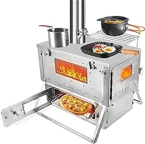 Woods Walker Titanium hot Tent wood Stove folding portable log winter camping foldable ultra light hiking cooking bbq Chimney, Grill, backpacker