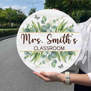 Personalized Classroom Door Sign for Teacher, Rustic Botanical Round Sign, Back to School Gift for Teachers, Greenery Classroom Decor - Etsy
