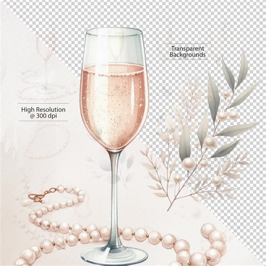 Prosecco and Pearls Watercolor Clipart, Bridal Shower PNG (digital Download) - Etsy