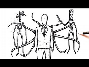 How to draw a Slenderman attacking Siren Head and Traffic Light Head