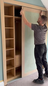 Sliding Wardrobes Build 🎥 This was a tricky project, made up of five separate units. There were boxings blocking off a lot of space at the bottom and on the right-hand side, so I couldn’t use the full depth. To work around this, I built a shoe rack. The design also includes push-to-open drawers, hanging space in both sections, and sliding doors to maximize the use of the bedroom. For all inquirers feel free to get in touch 💬 | JP Carpentry Ltd