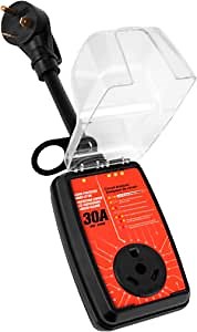 PAULINN RV Surge Protector 30 Amp, RV Trailer Electrical Surge Protector (2100 Joules) Circuit Analyzer with LED Indicators and Waterproof Cover Surge Protector for RV, Trailer, Truck, Camper