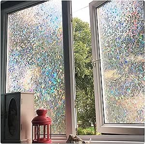 Rainbow Window Film Room Decorations Home Window Tint Film Privacy Static Cling Removable Day and Night Stained Glass Film for Small Windows