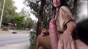 Giant stranger cock jerking off publicly