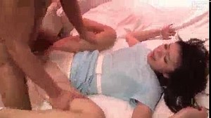 Japanese Stewardess in Ripped Pantyhose and White High Heels