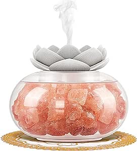 Essential Oil Diffusers Aromatherapy Diffuser: YeeQue Salt Lamp Diffuser for Home Bedroom Office, Himalayan Pink Crystal Cute Lotus Auto Shut-Off 7 Colors LED Night Light - White