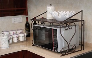 Dazone Metal Microwave Oven Rack with 2 Shelves, Cabinet Kitchen Storage Organizer, Bronze
