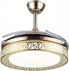 Fandian 42Inch Ceiling Fans Retractable Blades LED Ceiling Fan Three Color Change Luxury Chandelier with Remote Control (Gold)