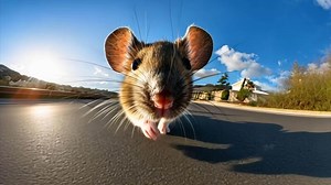 Download 360 face camera view of walking mouse on the street for free