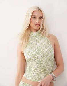 COLLUSION - Top dos nu d'ensemble froncé à carreaux - Vert | ASOS