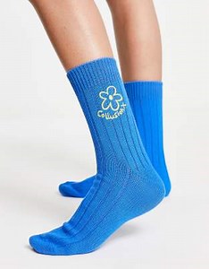 COLLUSION Unisex socks with flower logo in white | ASOS