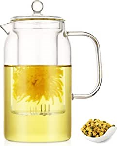 Glass Teapot with Glass Infuser 37oz, ZDZDZ Clear Tea Pot for Stove, Blooming and Loose Leaf Tea Maker Set,Gift for Tea Maker