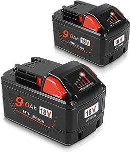 2Pack 9.0Ah 18V Replacement for Milwaukee M-18 Battery(Black)
