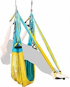 Amazon.com: Adult Yoga Swing Kit - Hanging Aerial Yoga Equipment System for Body Inversion, Flexibility and Exercise - Parachute Fabric Hammock Sling with Rubber Grip Handles & Carabiners - Hammock Strap : Patio, Lawn & Garden