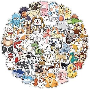 Cute Waterbottle Animal Stickers for Kids Girls Boys 50pcs Pack, Vinyl Vsco Trendy Aesthetic Dog Decal Stickers for Teens, Skateboards, Laptop, Phone Cases, Guitar, Bike,Computer.