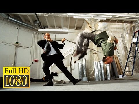 Jason Statham with the help of a fire hose dealt with the bandits movie The Transporter 2 (2005)