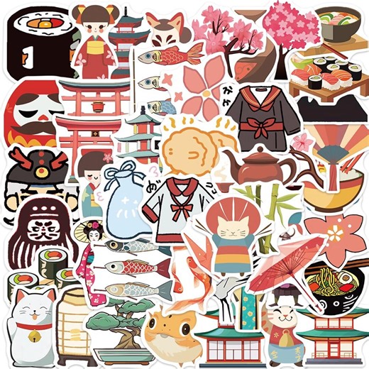 50 PCS Japanese Stickers: Kawaii Sakura, Sushi, Geisha Vinyl Decals - Etsy Australia