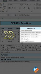 14K views · 91 reactions | Master the SEARCH Function in Excel Discover how to use the SEARCH function in Excel to find the position of a substring within a text string, regardless of case sensitivity. Perfect for locating specific words or characters in larger data sets and enhancing your data analysis skills! ️‍♂️ #ExcelTips #SEARCHFunction #DataAnalysis #ExcelSkills | Excel Formulas Unleashed | Facebook