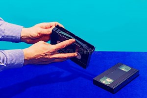 Pop Art Photography. Female Hand Holding Cassette for Video Recorder on Blue Background. Vintage, Retro Fashion Stock Image - Image of concept, funny: 244739463