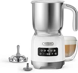 Hazel Quinn Milk Frother, Detachable Hot & Cold Frother and Steamer, 5-in-1 Functionality, Adjustable Temperature & Thickness, LED Touch Control, Dishwasher Safe, 400ml / 13.5oz - Pearl White, XQP001