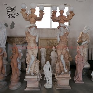 [Hot Item] 2021 Outdoor Hand Carved Natural Stone Garden Life Size Lady Street Lamp Light Statues Marble Sculpture