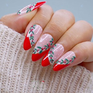 465K views · 6.2K reactions | Holiday Berry French Tips Nails Art Tutorial #natdenail #nails #christmasnails #unas #nailarttutorial | Nat de Nail | Facebook