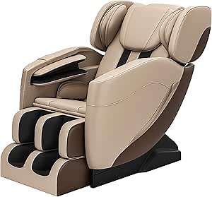 2024 Massage Chair, Full Body Zero Gravity Massage Chair with 8 Fixed Massage Rollers, 6 Auto Modes, Waist Heated, Bluetooth Speaker, Khaki and Brown