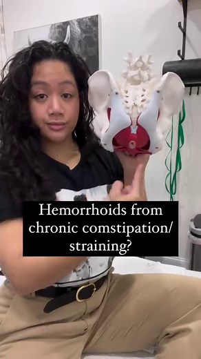 Hemorrhoids from chronic constipation and straining can be painful and irritating! Try these tips to ease some of your discomfort: 💩 Belly big, belly hard defecation technique: allowing air to fill your belly in your INHALE, and using your abdominals to make your belly hard on your EXHALE will help decrease straining by lengthening the pelvic floor and using abdominals to help push the poop out 🚽 Use the squatty potty to help put your pelvic floor in a more relaxed position, leading to improve
