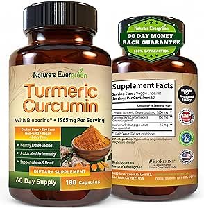 Turmeric Curcumin with Black Pepper Extract (Bioperine) & Organic Turmeric Vegan Joint Support Supplement. Extract 95% Curcuminoids 1965mg Supplement for Healthy Joints & Immune Support. 180 Capsules