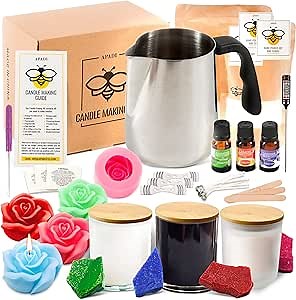 Apadi DIY Soy Candle Making Kit for Adults with Big Glass Candle Jars - Candle Making Supplies - Candle Rose Mold - Wicks - Soy Wax Flakes Candle Making Kits - Full Beginners Set (Multi-Colored)