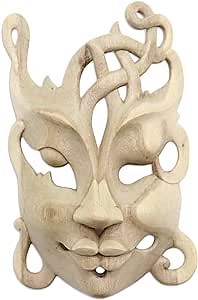 NOVICA Decorative Modern Hibiscus Wood Mask, Beige, Sensuous'