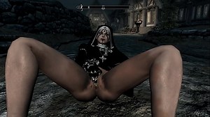 Skyrim &colon; 2 nuns masturbating with leather gloves in front of everyone
