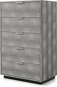 Limari Home Ginger Collection Modern Bedroom Shagreen Veneer Finished 5-Drawer Chest with Stainless Steel Handles and Accents, Grey, Black