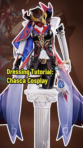 Dressing tutorial: Chasca cosplay costume from Genshin Impact 🔖 #COSFUN-AA: C09254 🛒🔗 in bio. #chasca #chascacosplay #genshinimpact #chascagenshin #natlancosplay #natlangenshin